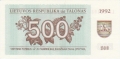 Lithuania 500 Talonas, 1992
