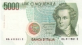 Italy 5000 Lire,  4. 1.1985