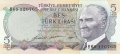 Turkey 5 Lira, (1968)