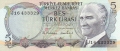 Turkey 5 Lira, L.1970