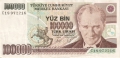 Turkey 100,000 Lira, (1991)