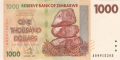 Zimbabwe 1000 Dollars, 2007 (2008)